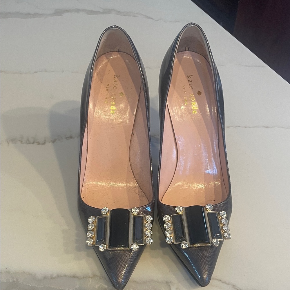 Kate Spade Dark Gray Heels with Embellished Buckle